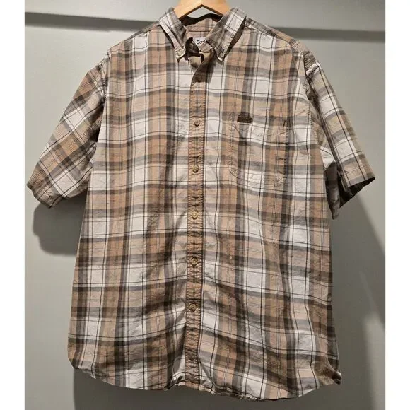 Carhartt men's XL Button Down Shirt Plaid Button Up Short Sleeve 100% Cotton - Picture 1 of 6